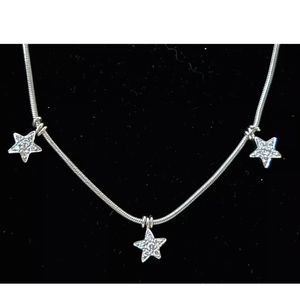14k White Gold Diamond Star Dangling Charm Fine Fashion Necklace Estate 6.9g